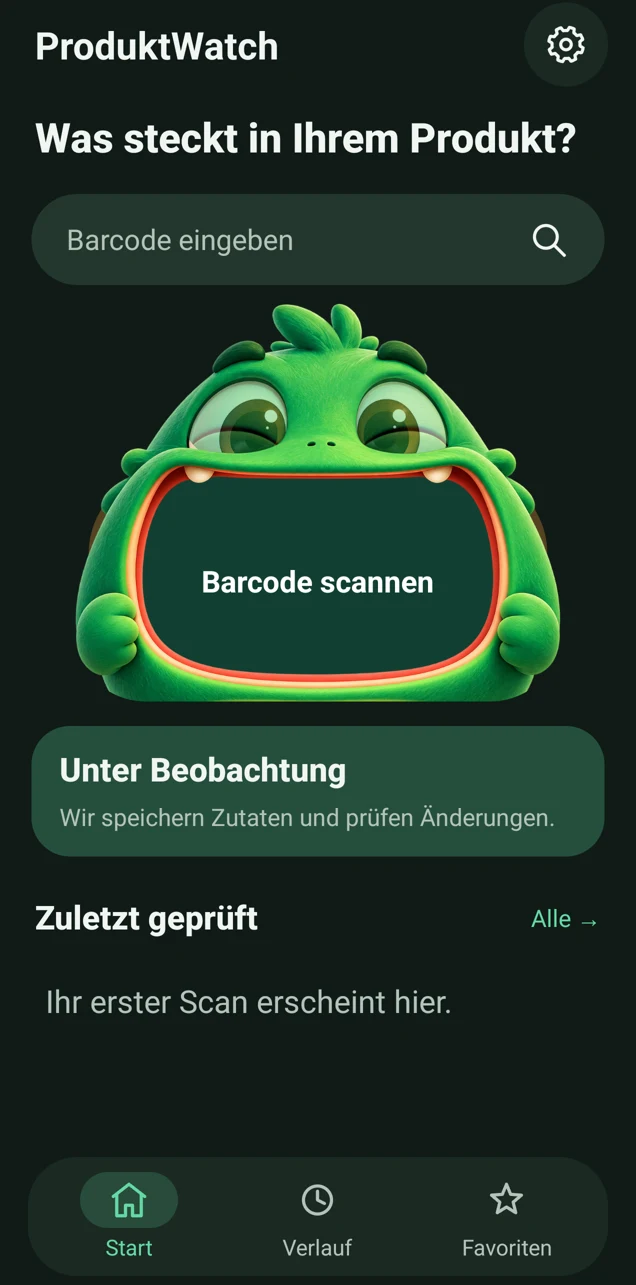 ProduktWatch Android: Startseite auf Deutsch
